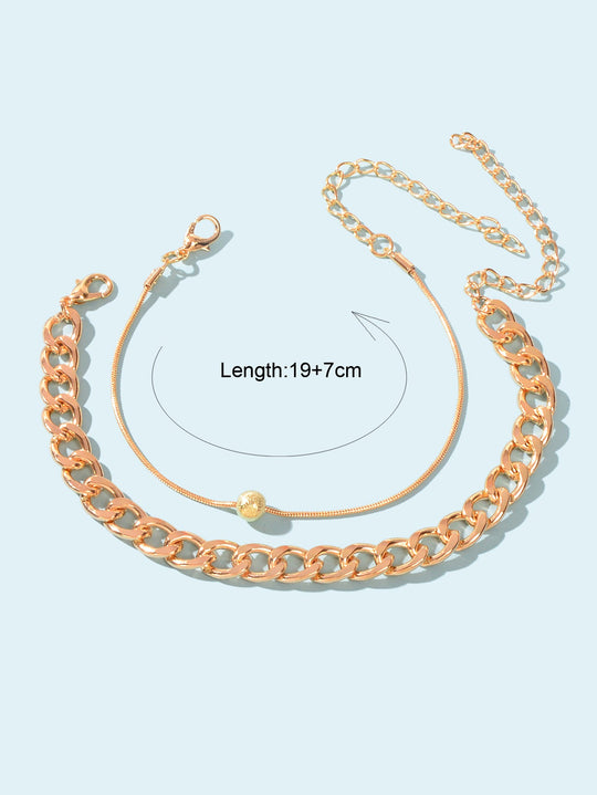 2 pcs Gold Cuban Link Layered Anklets Women Boho Beach Foot Jewellery Party Gift Feelontop Jewellery