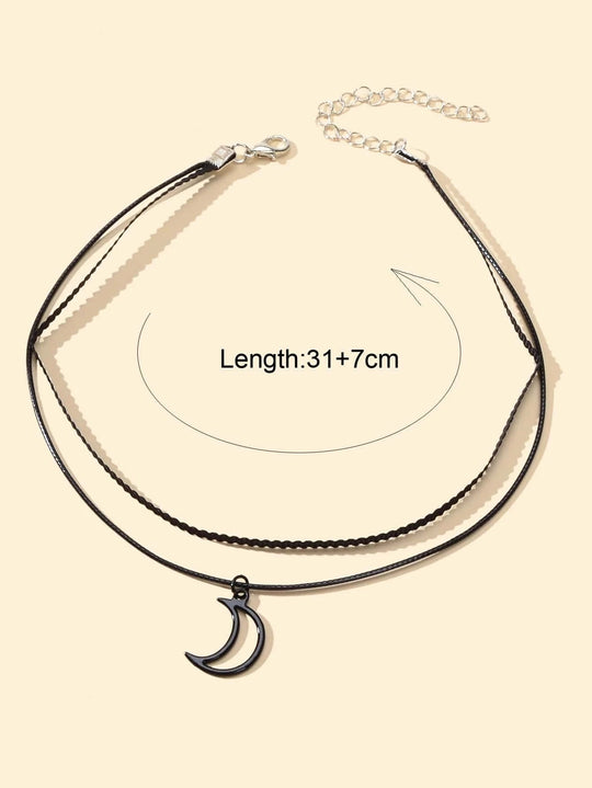 Gothic Black Pu Leather Double layer Chain Moon Star Charm Punk 90s Tattoo Choker Feelontop Jewellery