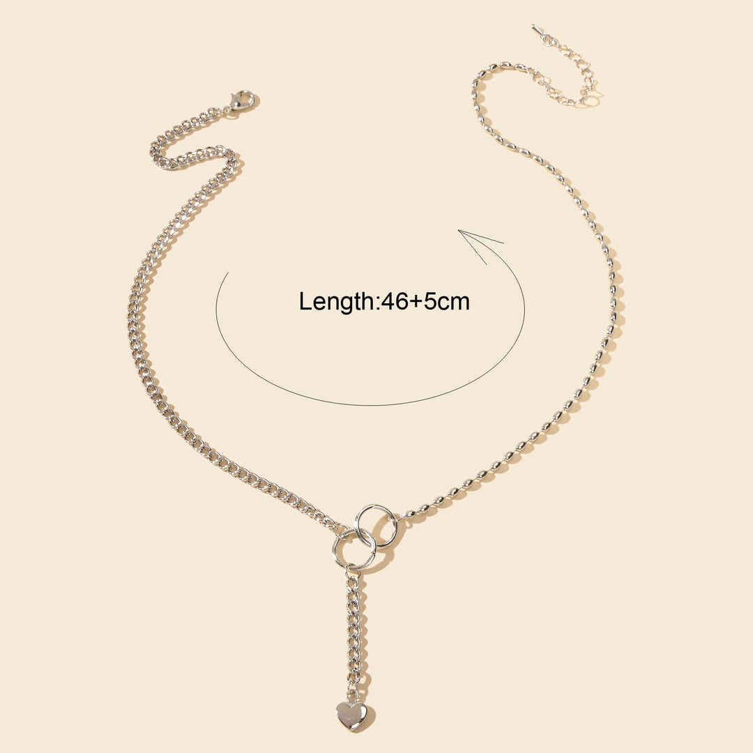 Trendy Accessories Silver Chain Circle Heart Pendant Y shape Clavicle Necklace Feelontop Jewellery