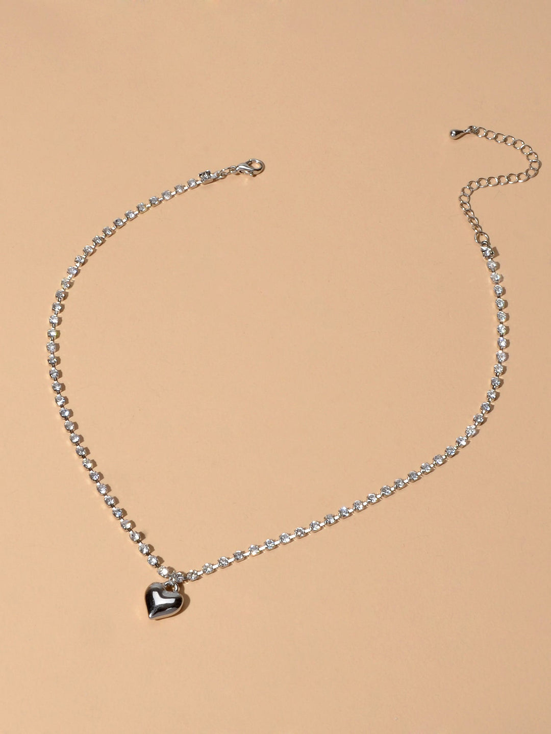Luxurious Jewellery Full Rhinestone Decor Shining Silver Chain Heart Necklace Feelontop Jewellery