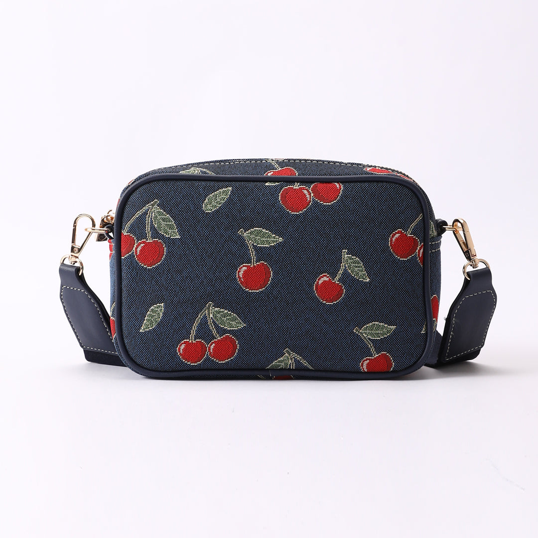 Signare London - Cherry Camera Crossbody Bag on Blue Backdrop Signare Tapestry