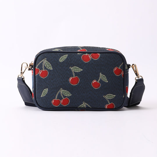 Signare London - Cherry Camera Crossbody Bag on Blue Backdrop Signare Tapestry