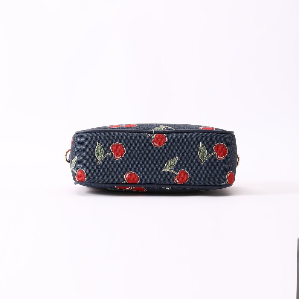 Signare London - Cherry Camera Crossbody Bag on Blue Backdrop Signare Tapestry