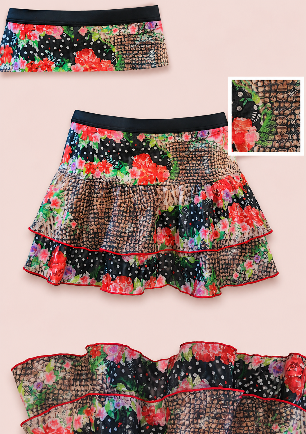 Loco Boutique Snake Double Ruffled Skirt Loco Boutique