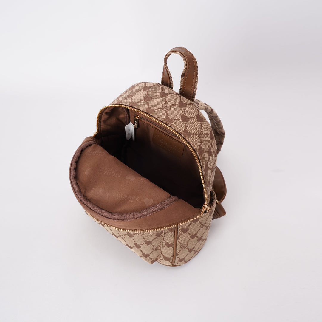 Signare London - B-Loved Small Rucksack on Beige Monogram Signare Tapestry