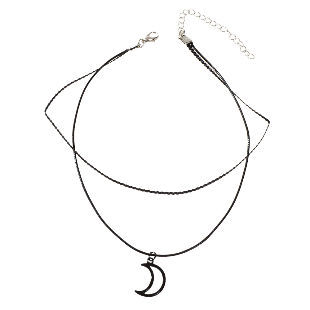 Gothic Black Pu Leather Double layer Chain Moon Star Charm Punk 90s Tattoo Choker Feelontop Jewellery