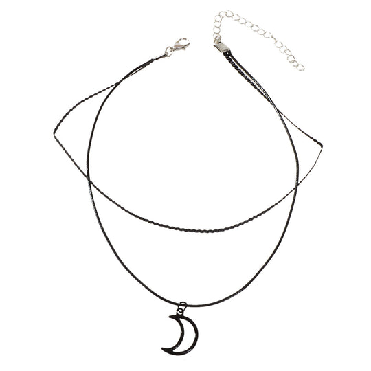 Gothic Black Pu Leather Double layer Chain Moon Star Charm Punk 90s Tattoo Choker Feelontop Jewellery