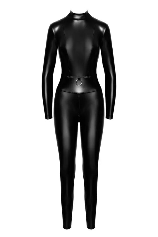 F319 Powerwetlook Catsuit mit Reißverschluss und Ring - 3XL Noir Handmade