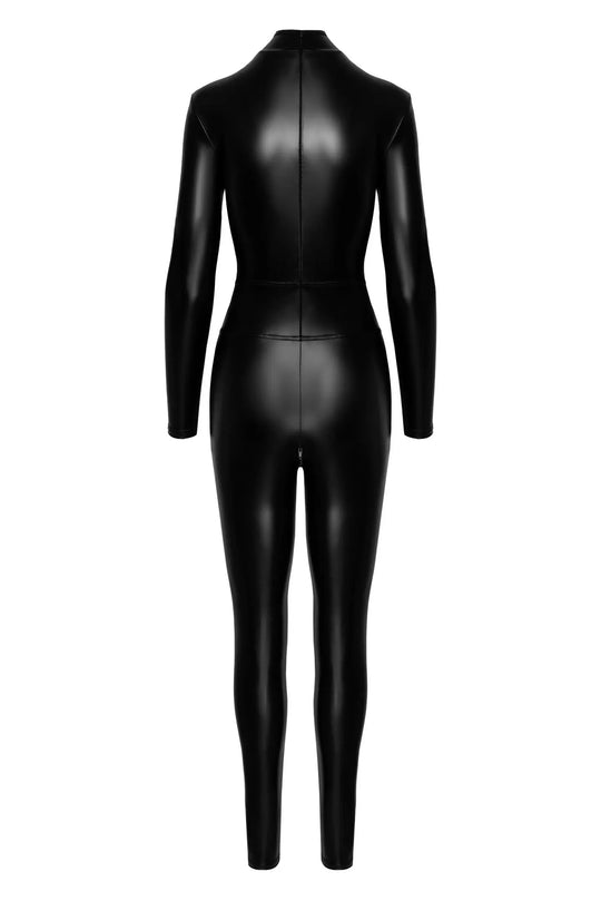 F319 Powerwetlook Catsuit mit Reißverschluss und Ring - 3XL Noir Handmade