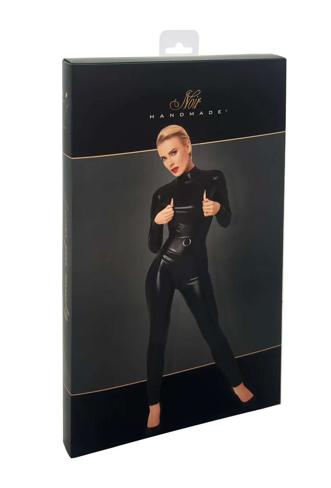 F319 Powerwetlook Catsuit mit Reißverschluss und Ring - 3XL Noir Handmade