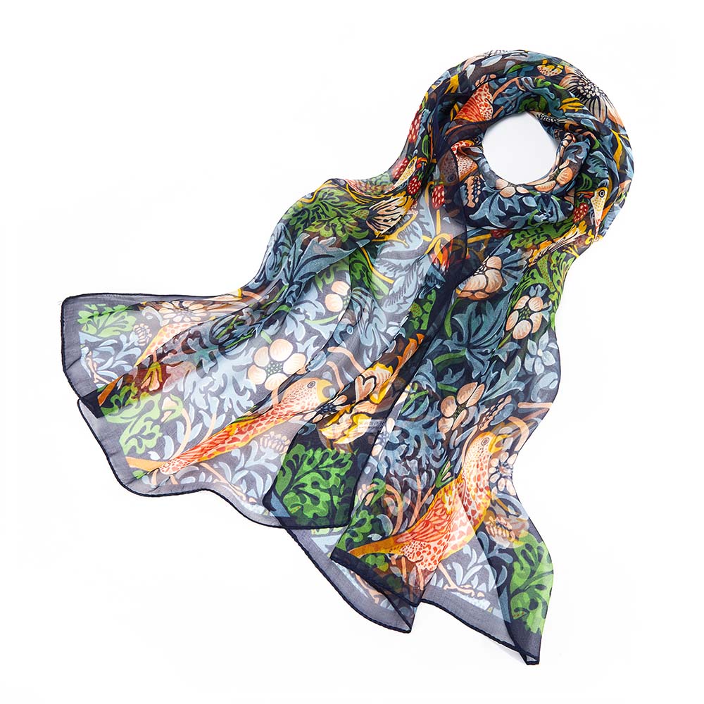 William Morris Strawberry Thief Blue - 100% Pure Silk Scarf Signare Tapestry