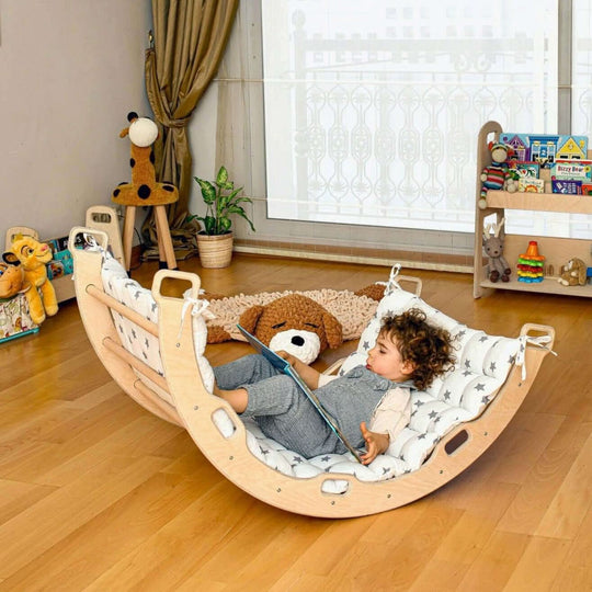 Climbing Arch with Rockwall Ramp and Star Pillow Set | Montessori Toys Set Kidodido