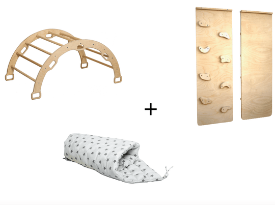 Climbing Arch with Rockwall Ramp and Star Pillow Set | Montessori Toys Set Kidodido