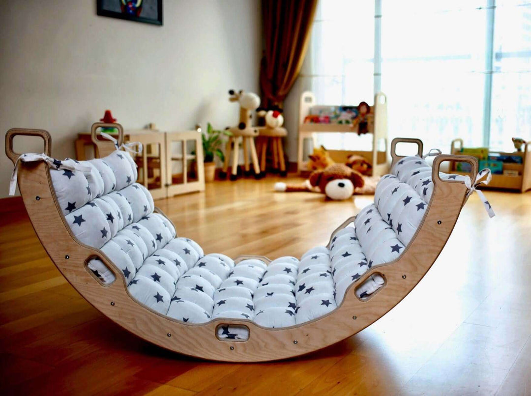 Climbing Arch with Rockwall Ramp and Star Pillow Set | Montessori Toys Set Kidodido