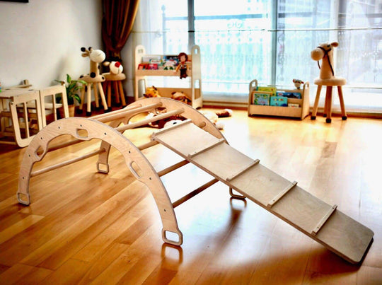 Climbing Arch with Ladder Ramp and Star Pillow Set | Wooden Climber Set Kidodido