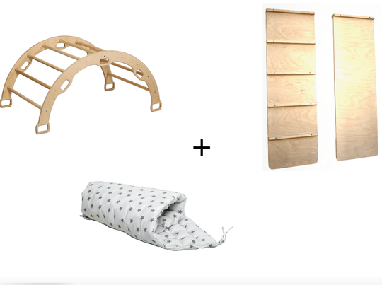 Climbing Arch with Ladder Ramp and Star Pillow Set | Wooden Climber Set Kidodido