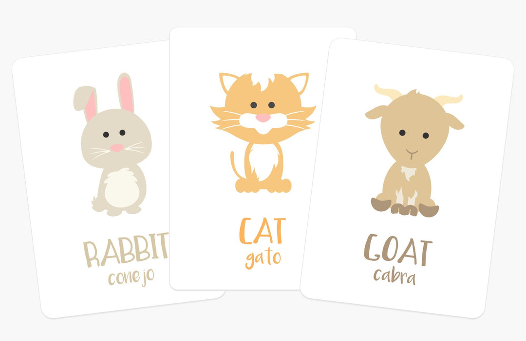 Farm Animal Flashcards | Bilingual English & Spanish Learning Cards for Toddlers GoodnightFox