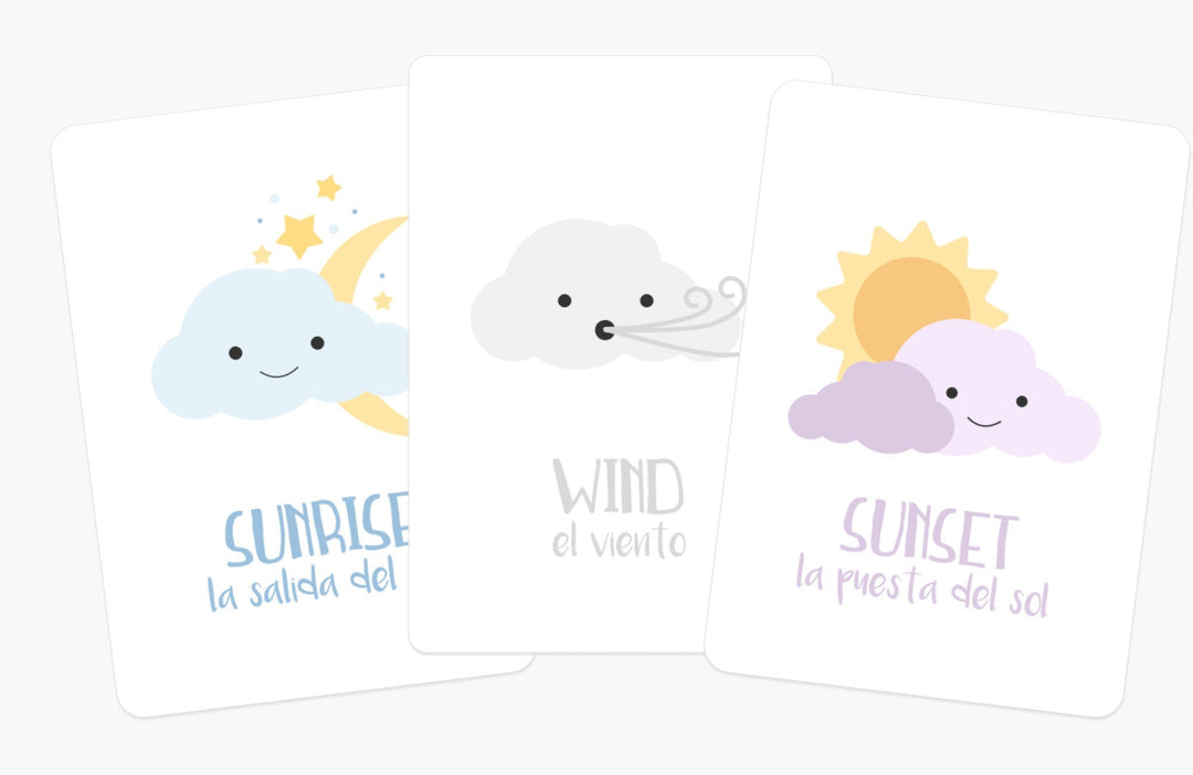 Weather Flashcards for Toddlers | Bilingual English & Spanish Learning Cards for Preschoolers GoodnightFox