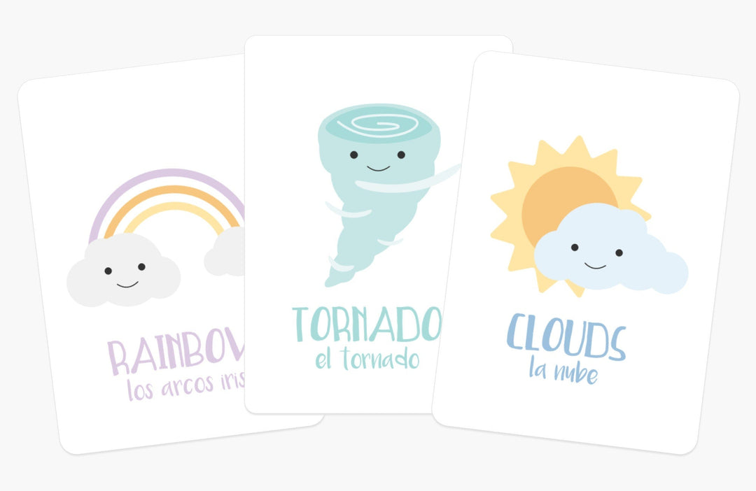 Weather Flashcards for Toddlers | Bilingual English & Spanish Learning Cards for Preschoolers GoodnightFox