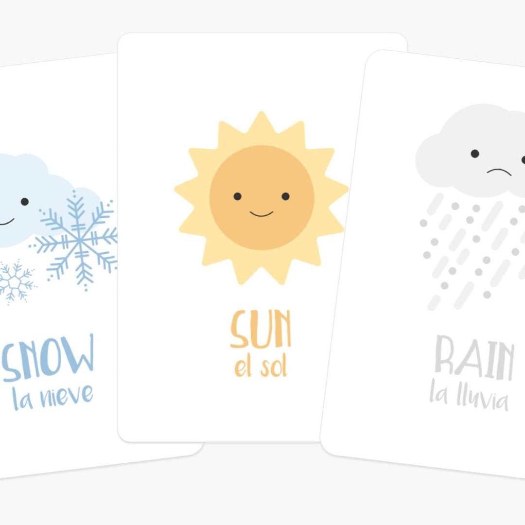 Weather Flashcards for Toddlers | Bilingual English & Spanish Learning Cards for Preschoolers GoodnightFox