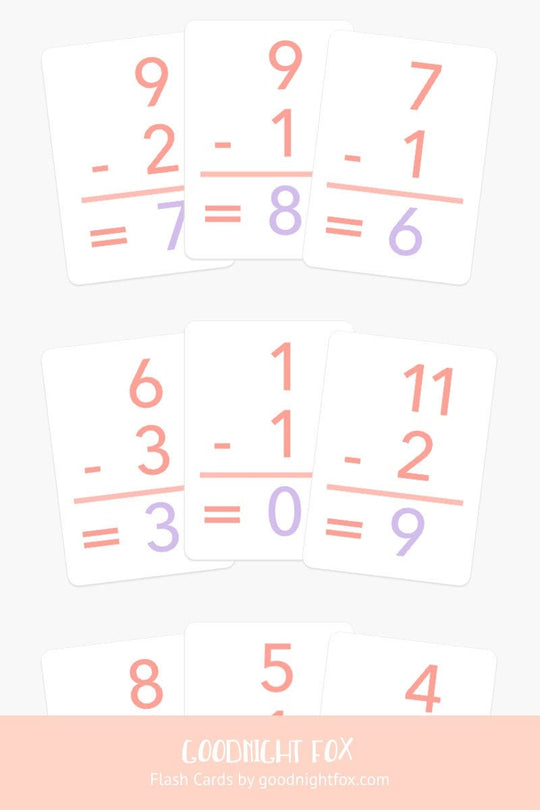 Basic Subtraction Flashcards for Toddlers & Preschoolers GoodnightFox
