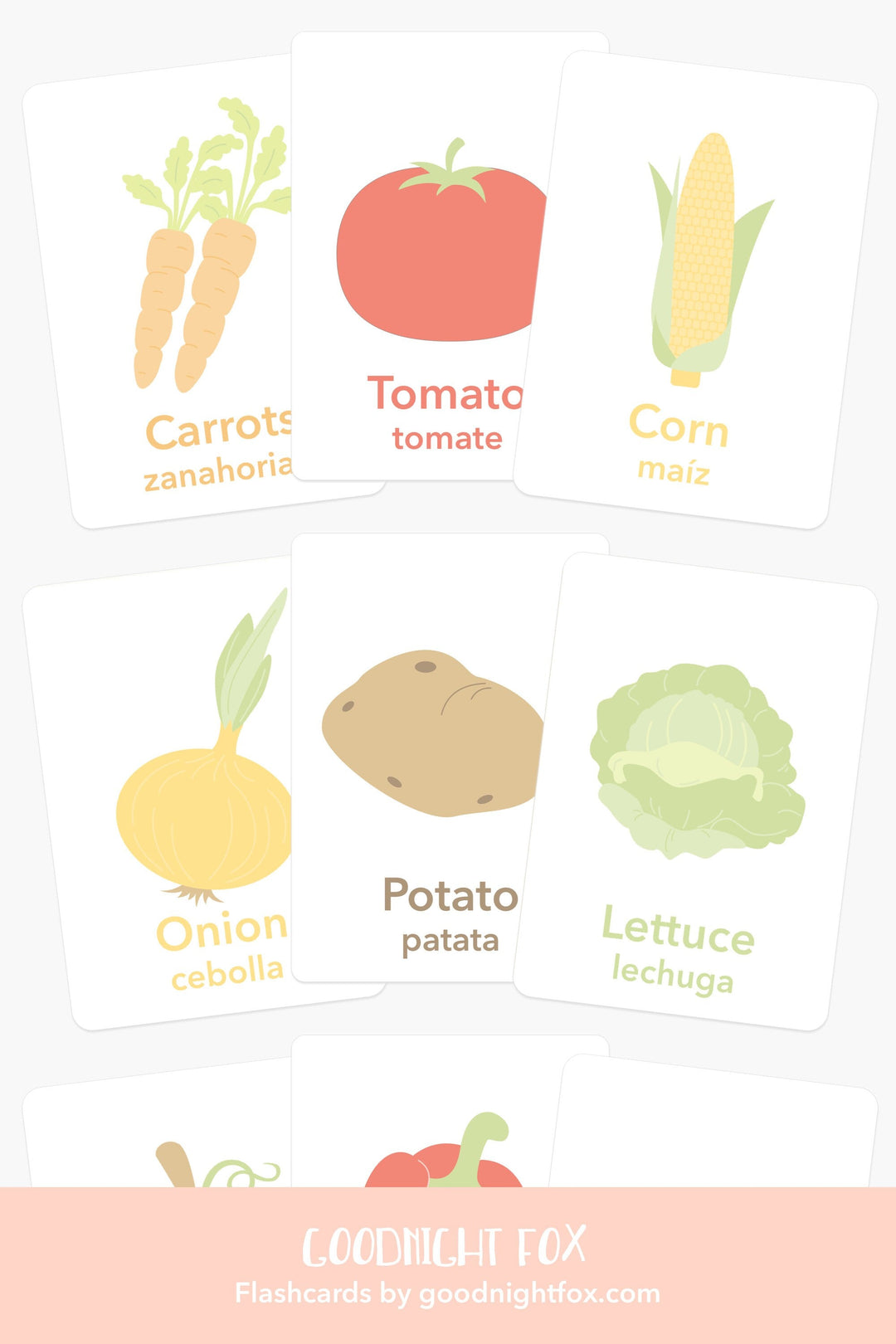 Vegetable Flashcards for Toddlers | Kids Food Learning Cards | Preschool Garden Activity GoodnightFox