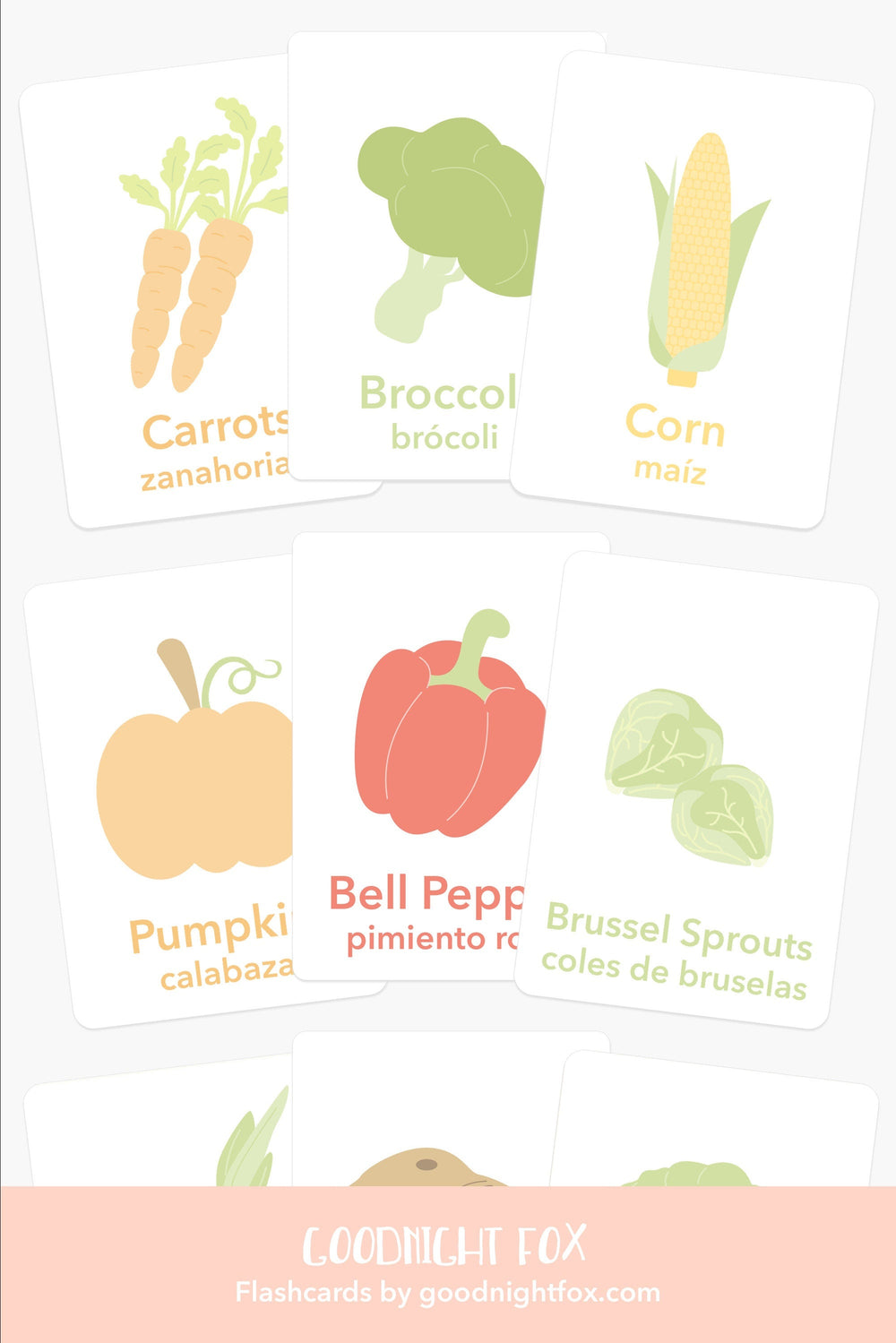 Vegetable Flashcards for Toddlers | Kids Food Learning Cards | Preschool Garden Activity GoodnightFox