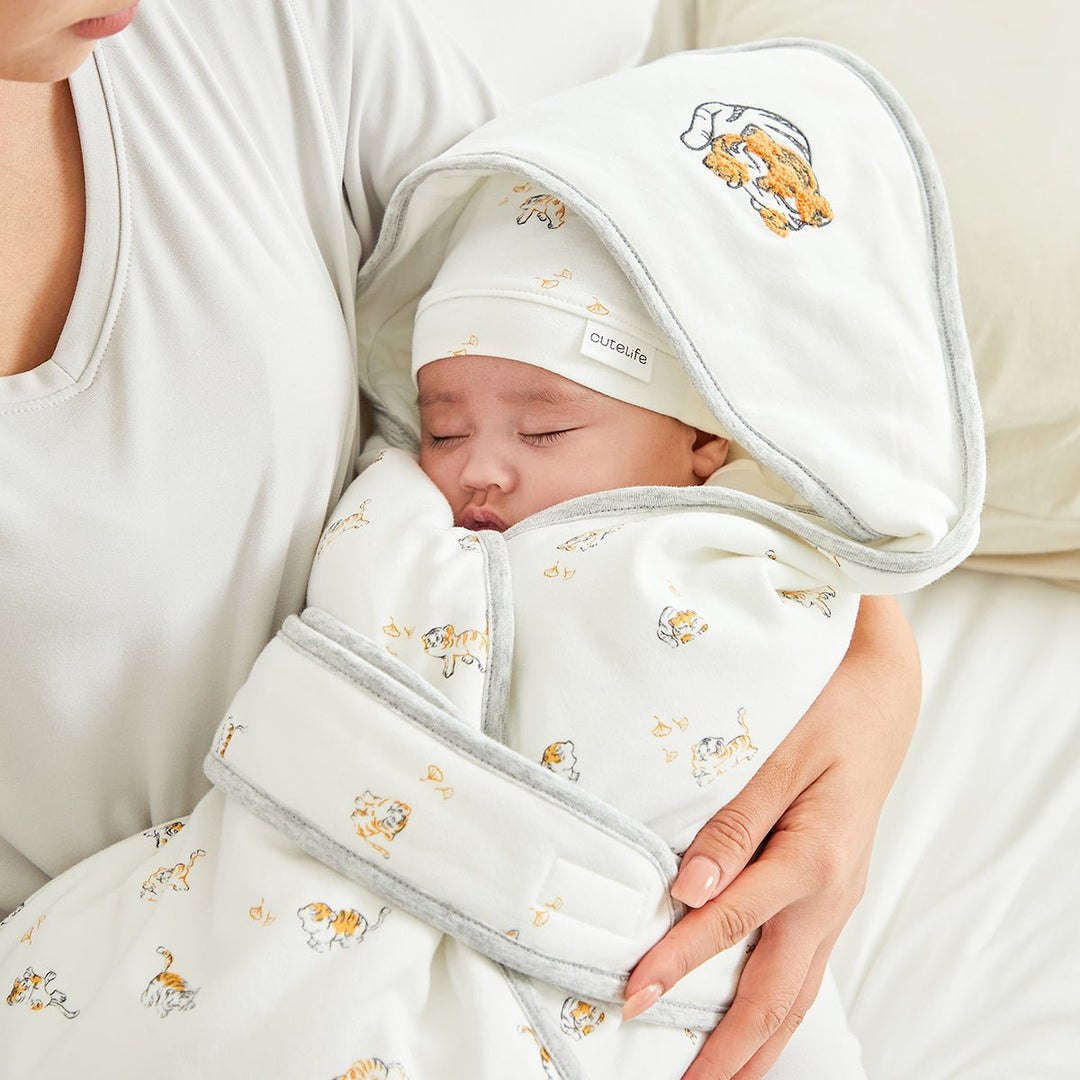 Lively Tiger Extra Warm Cotton Baby White Swaddle Wrap Cutelife