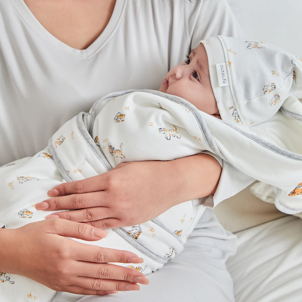 Lively Tiger Extra Warm Cotton Baby White Swaddle Wrap Cutelife