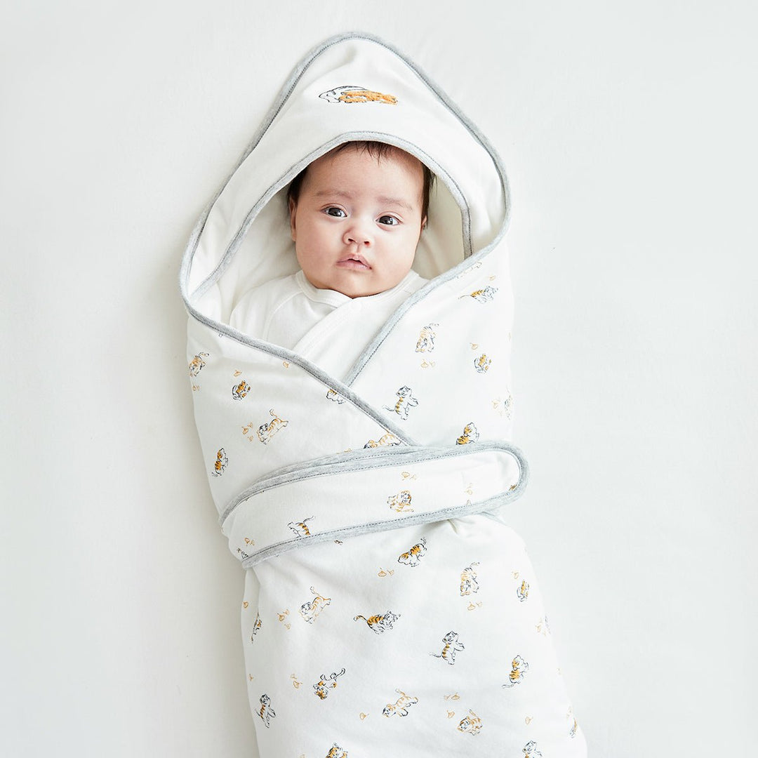 Lively Tiger Extra Warm Cotton Baby White Swaddle Wrap Cutelife