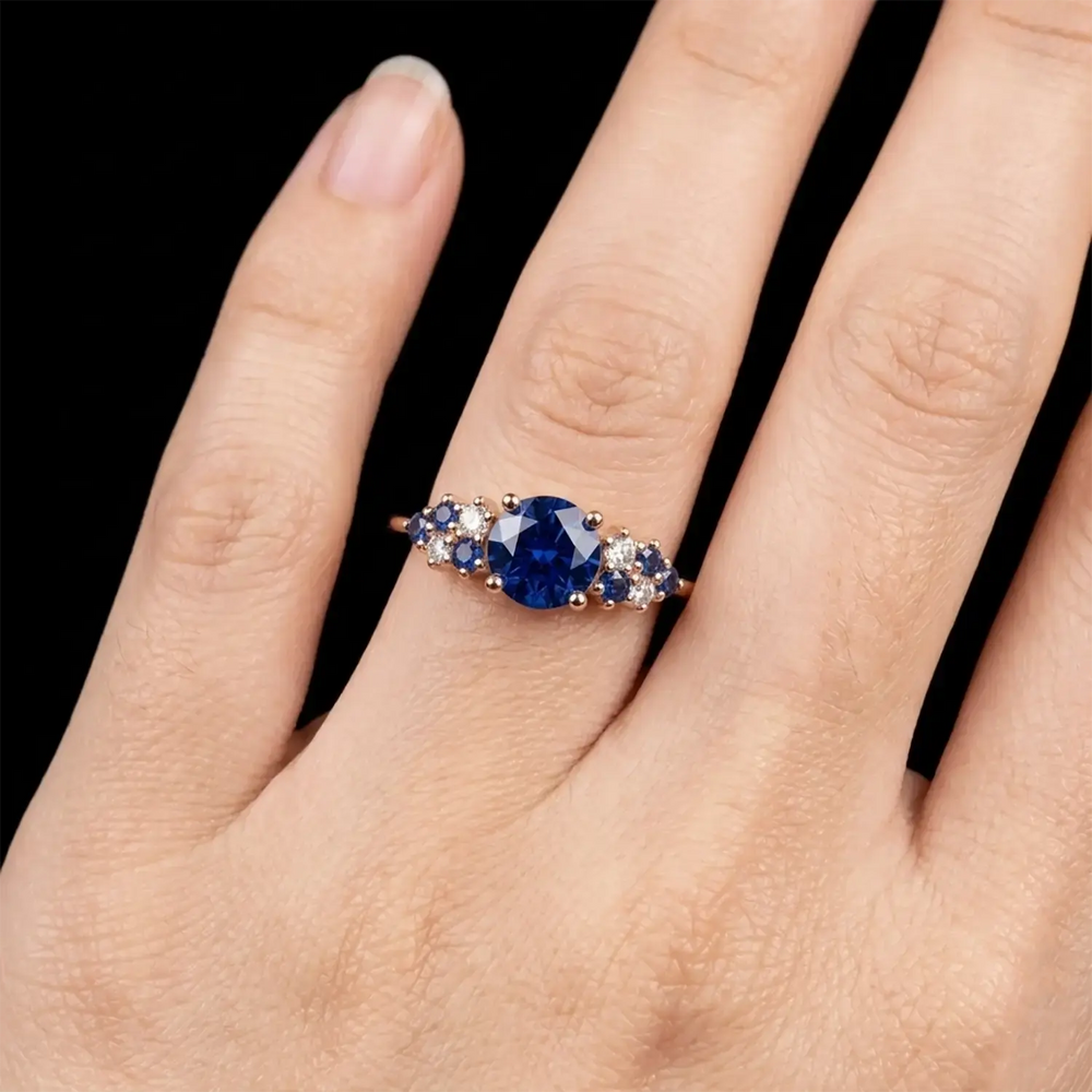 The Celestia • Round Blue Sapphire Cluster Ring Shop1104819436 Store