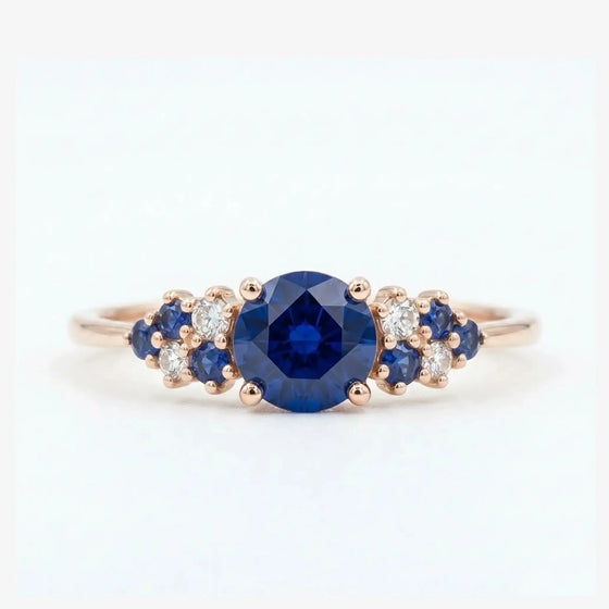 The Celestia • Round Blue Sapphire Cluster Ring