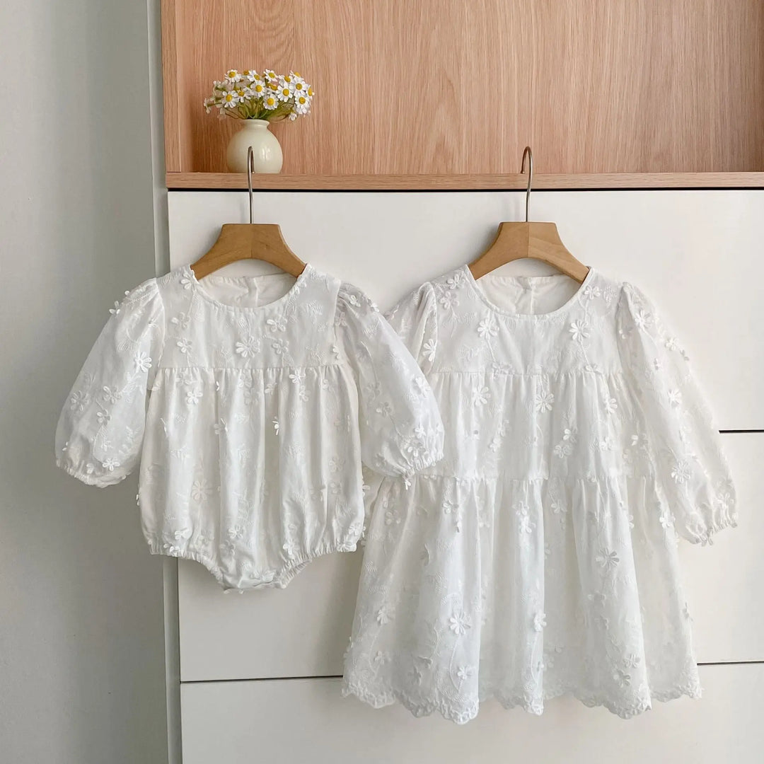 Arrival Spring and Autumn Flowers Pattern Baby Kids Girls Solid Color Onesies and Dress – Princess Sister Matching Set MyKids-USA