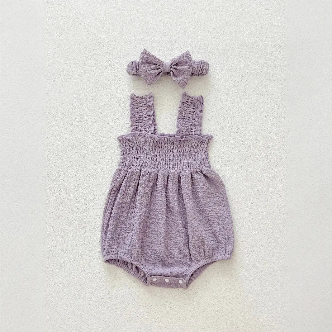 Summer Arrival Baby Girls Cute Pleated Sleeveless bodysuit with Straps MyKids-USA
