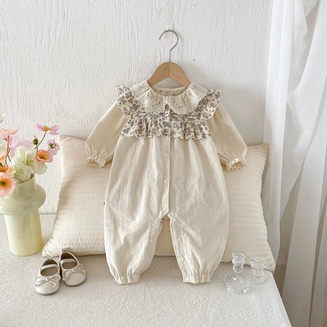 Autumn Arrival Baby Girls Long Sleeves Flowers Pattern Color Patchwork Rompers MyKids-USA