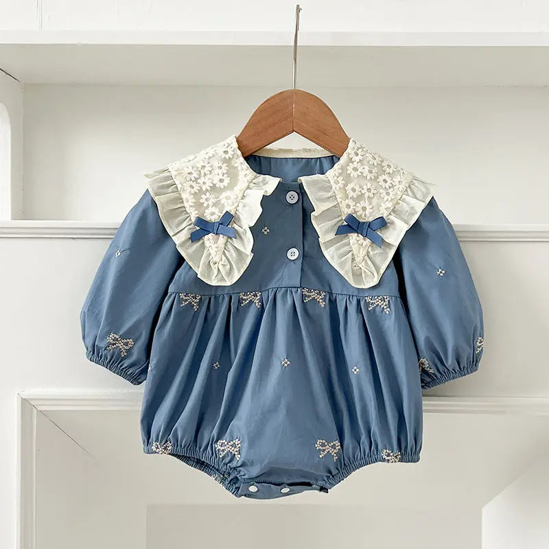 Arrival Autumn Baby Kids Girls Long Sleeves Bows Embroidery Pattern Floral Collar bodysuit and Dress – Princess Sister Matching Set MyKids-USA