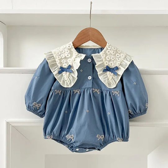 Arrival Autumn Baby Kids Girls Long Sleeves Bows Embroidery Pattern Floral Collar bodysuit and Dress – Princess Sister Matching Set MyKids-USA
