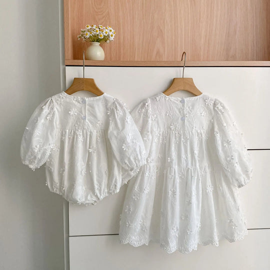 Arrival Spring and Autumn Flowers Pattern Baby Kids Girls Solid Color Onesies and Dress – Princess Sister Matching Set MyKids-USA