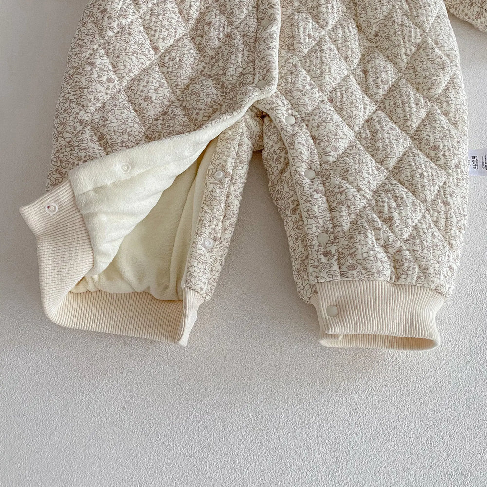 Winter Arrival Baby Girls Long Sleeves Floral and Argyle Pattern Fleece-line Warm Rompers MyKids-USA
