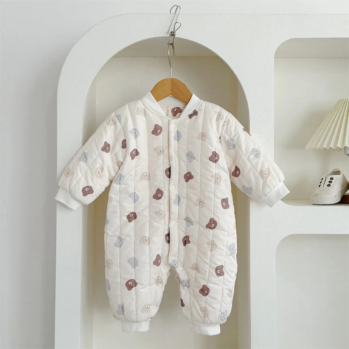 Autumn and Winter Arrival Unisex Baby’s Teddy Printed Fleece-lined and Thickened Rompers for Warmth MyKids-USA