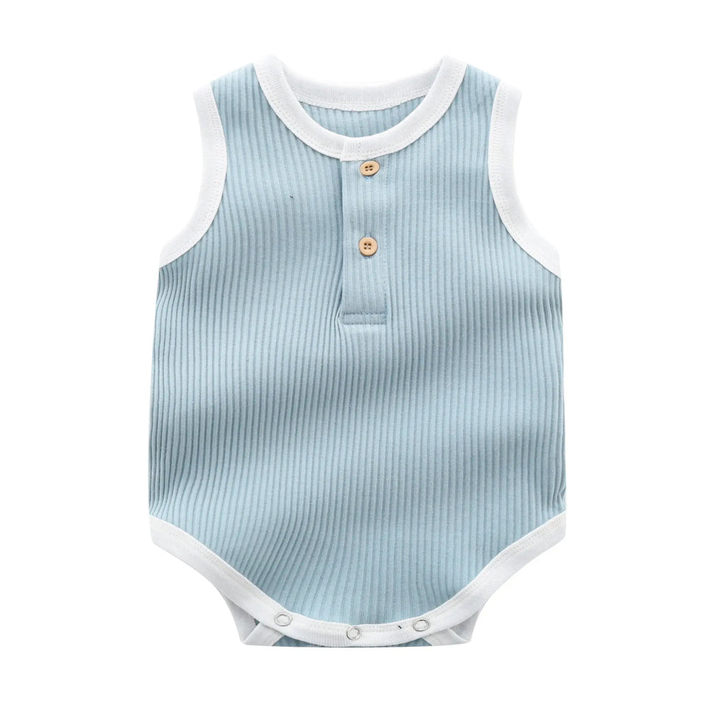 Baby Boy Solid Color Neck Buttoned Design Sleeveless Round Collar bodysuit MyKids-USA