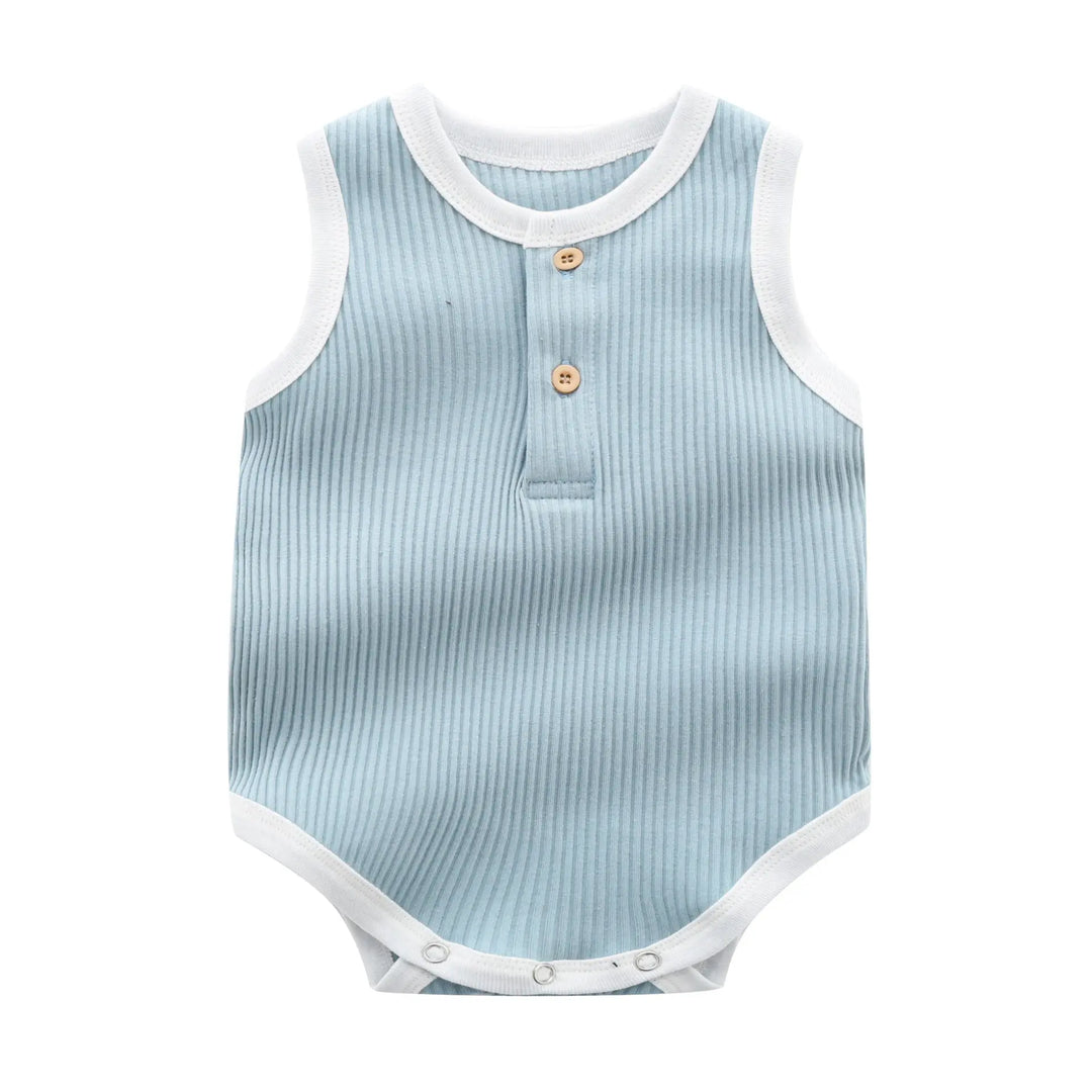 Baby Boy Solid Color Neck Buttoned Design Sleeveless Round Collar bodysuit MyKids-USA