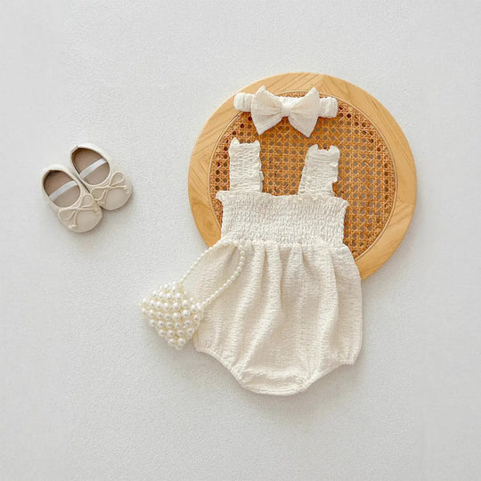 Summer Arrival Baby Girls Cute Pleated Sleeveless bodysuit with Straps MyKids-USA