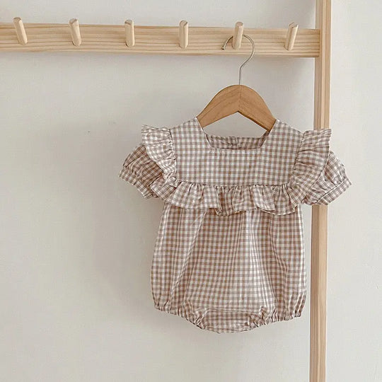 Baby Plaid Pattern Square Neck Puff Sleeves bodysuit & Dress MyKids-USA