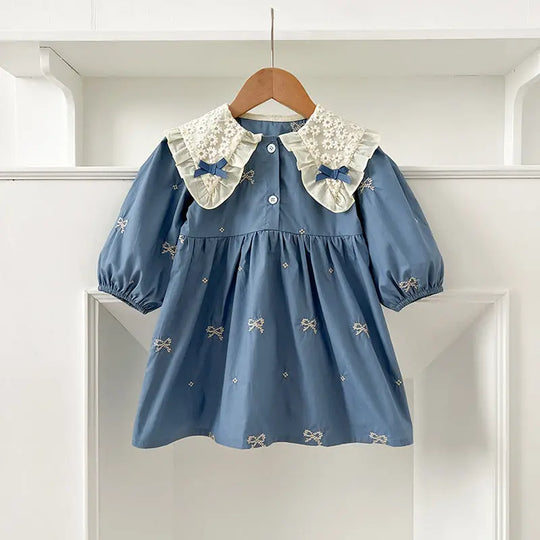 Arrival Autumn Baby Kids Girls Long Sleeves Bows Embroidery Pattern Floral Collar bodysuit and Dress – Princess Sister Matching Set MyKids-USA