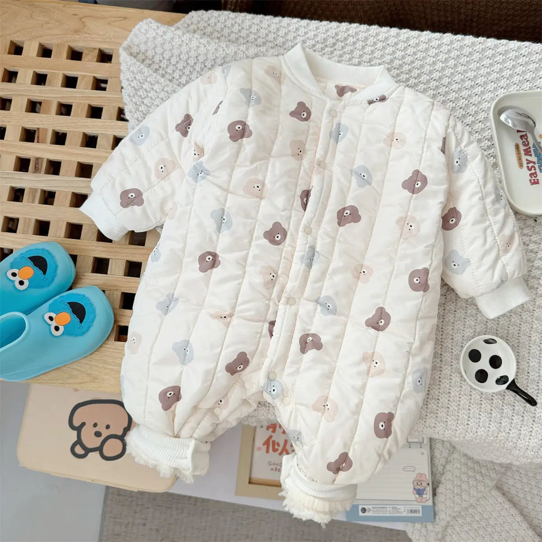 Autumn and Winter Arrival Unisex Baby’s Teddy Printed Fleece-lined and Thickened Rompers for Warmth MyKids-USA