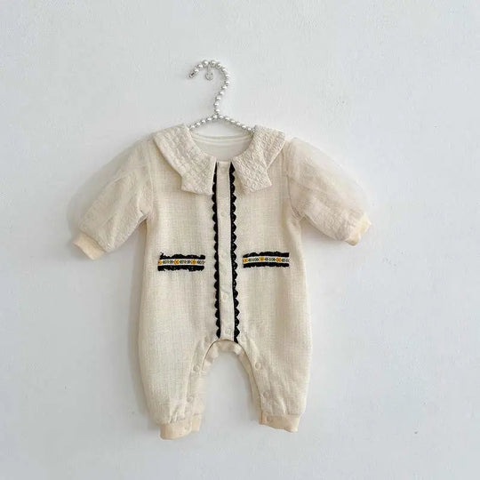 Autumn Crewneck Lace Design Princess Romper MyKids-USA