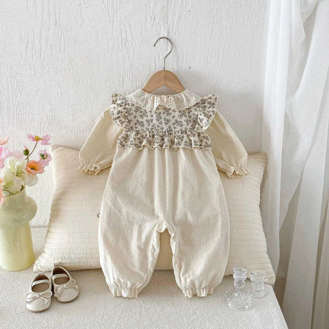 Autumn Arrival Baby Girls Long Sleeves Flowers Pattern Color Patchwork Rompers MyKids-USA