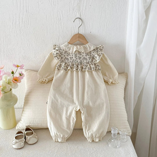 Autumn Arrival Baby Girls Long Sleeves Flowers Pattern Color Patchwork Rompers MyKids-USA