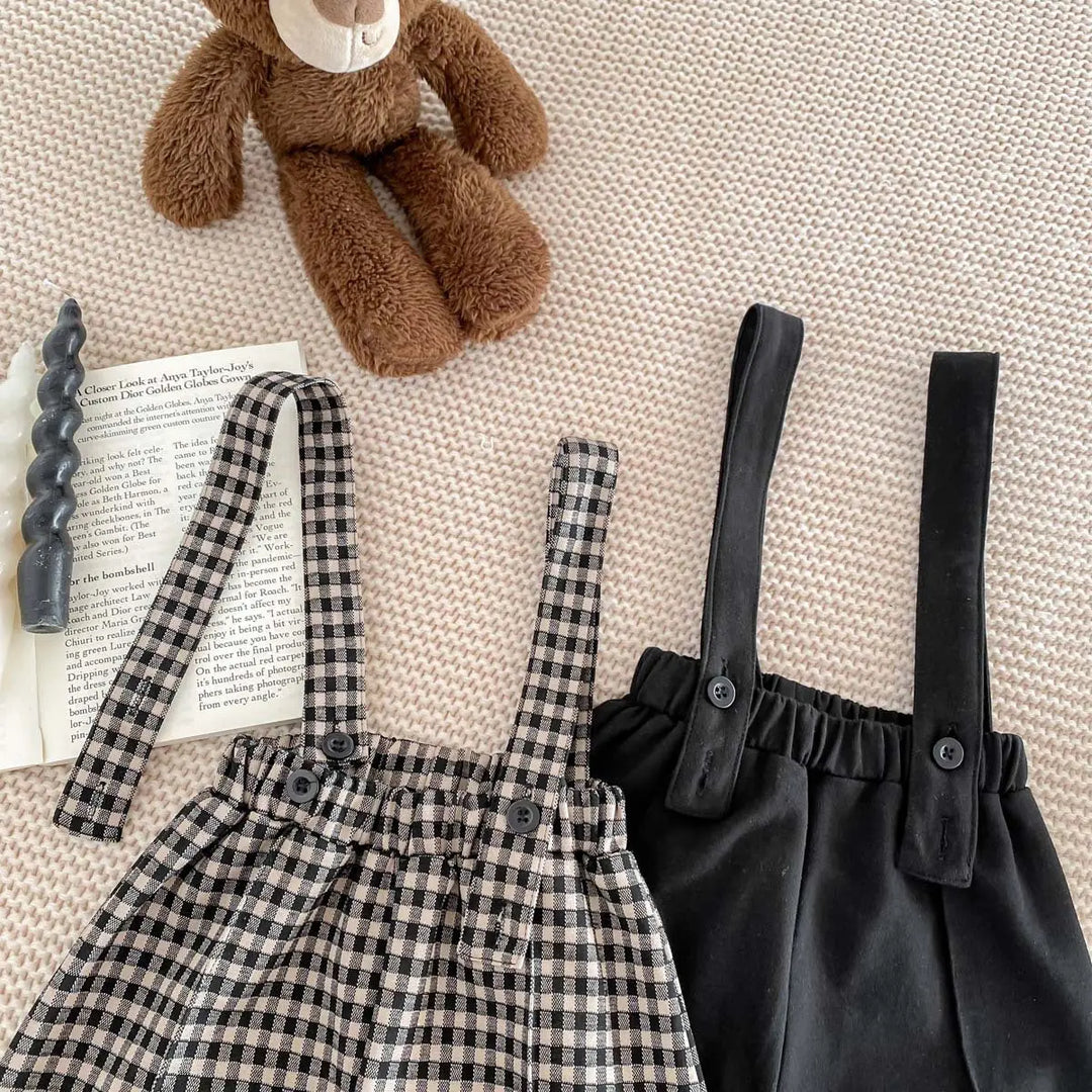 Spring Baby Kids Unisex Plain Long Sleeves Base Shirt And Overalls Clothing Set MyKids-USA